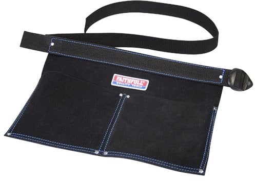 Faithfull Wildleder-Nageltasche mit zwei Fächern – Werkzeuggürtel mit Hammerschlaufe und verstellbarem Gurtband für Zimmerleute, Dachdecker und Schreiner – Schwarz