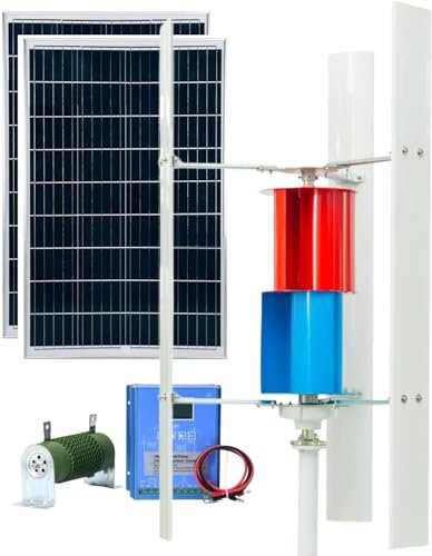 XINRISHENG Kit turbina eolica ad ASSE Verticale da 3000 W Generatore a turbina eolica 2 Pannelli solari fotovoltaici da 100 W regolatore complementare Eolico e Solare