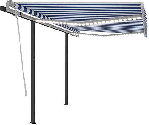 Tidyard Markise Manuell Einziehbar mit LED 3x2,5 m Blau und Weiß