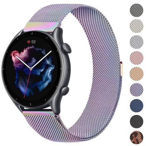 Vancle Bracelet de rechange en maille d'acier inoxydable pour Amazfit Bip 5/GTR 4/GTR 3/GTR 3 Pro/GTR2/GTR 2e/ GTR 47 mm pour femme et homme - Bracelet de rechange en acier inoxydable coloré de 22 mm