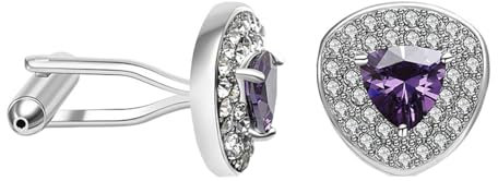 AMDXD Manschettenknöpfe Herren mit Gravur, Dreieck Cufflinks Shirt for Men mit Zirkonia Lila, Silber Manschettenknöpfe Hochzeitsgeschenke