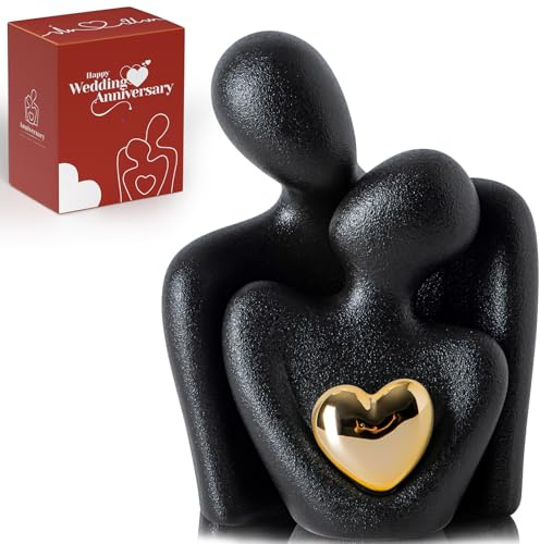 LCCCK Moderne Mini Keramik Paar Figur mit Herz – Abstrakte Liebesstatue & Skulptur Deko für Wohnzimmer, Schlafzimmer, Tisch oder Regal – Geschenk zum Jahrestag, Valentinstag oder Hochzeit