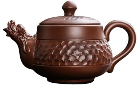 Théière Théière Poterie Violette Théière Domestique Pot Unique Théière Rétro Kung Fu Marteau Motif Céramique Dragon Chant Pot Théière en Argile Violette (Couleur : Rouge, Taille : B)