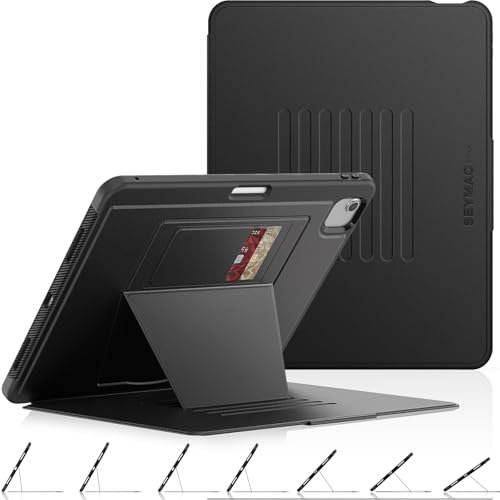 SEYMAC stock for iPad Air 13 inch Case 2025/2024 (M3/M2), Shockproof Auto Sleep/Wake Smart Cover with Pencil Holder, [Multi-angle] Magnetic Stand & Card Slot for iPad Air 13 Case, Black
