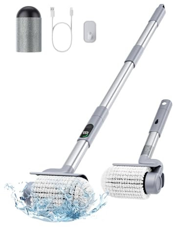 Cepillo de limpieza eléctrico 2 en 1, cepillo de limpieza eléctrico ajustable con pantalla digital, se utiliza para baños, alfombras, mascotas, cocinas y coches