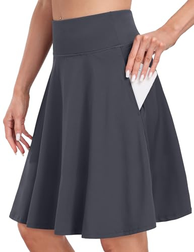 Desol 50cm Tennisrock Damen mit Hose Knielang, Hohe Taille Hosenrock Damen mit 4 Taschen, Golfrock mit Shorts, Skort Damen mit Verstellbares Zugband, Sportrock für Tennis, Golf, Laufen