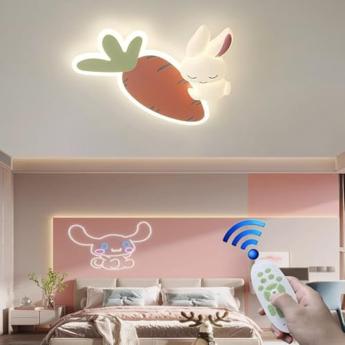 Stesulfr LED dimmbare Deckenlampe moderne Cartoon Kaninchenform Kinderzimmerlampe mit Fernbedienung Jungen Mädchen Zimmer Deckenleuchte Büro Arbeitszimmer Kindergarten kreative Beleuchtungskörper(Oran