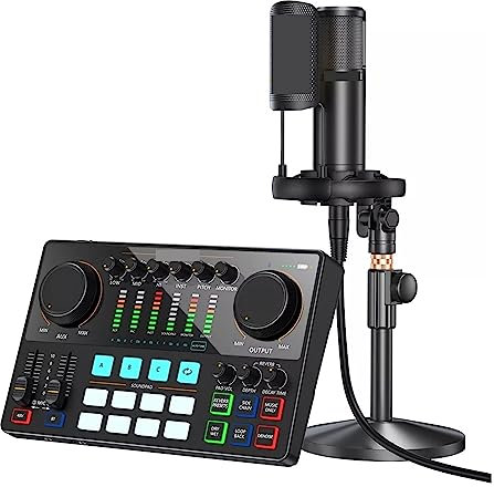 CVNIMV Kit de Carte Son Interface Équipement de Podcast Carte Son de Studio avec Microphone à condensateur XLR pour l'enregistrement Configuration de Studio de Streaming pour l'