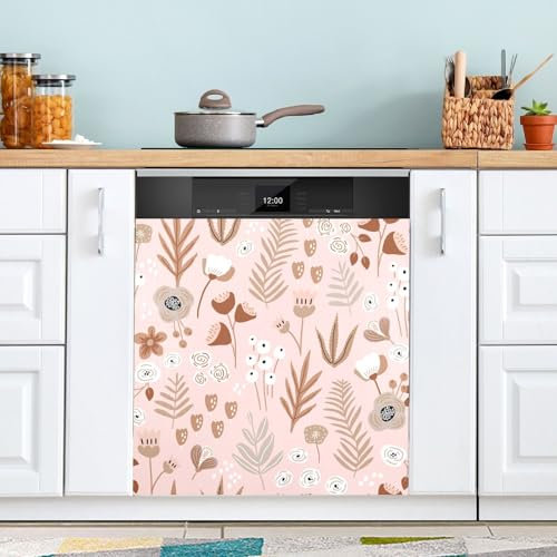 Ewusp Cubierta magnética para lavaplatos con diseño de flores de dibujos animados, panel de puerta de lavaplatos, pegatina magnética para electrodomésticos, calcomanías decorativas para decoración del