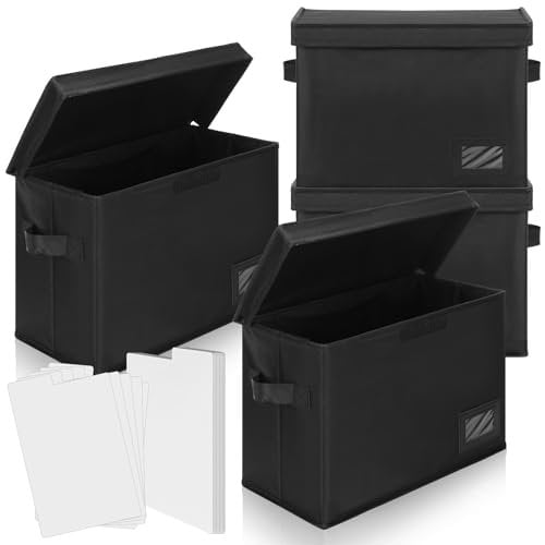 Lincia 4 Pack Comic Book Storage Box with 20 Dividers 15.4 x 7.5 x 11.4 Comic Book Box Collapsible with Handles, Comic Short Box Holds 150-180 Comics Comics