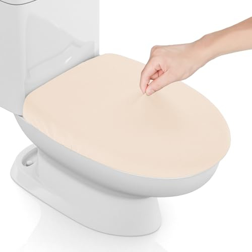 Stretch Spandex Toilet Lid Cover, Thick Toilet Seat Cover for Bathroom, Washable Soft Toilet Cover, Fits Most Toilet Lids, Light Beige