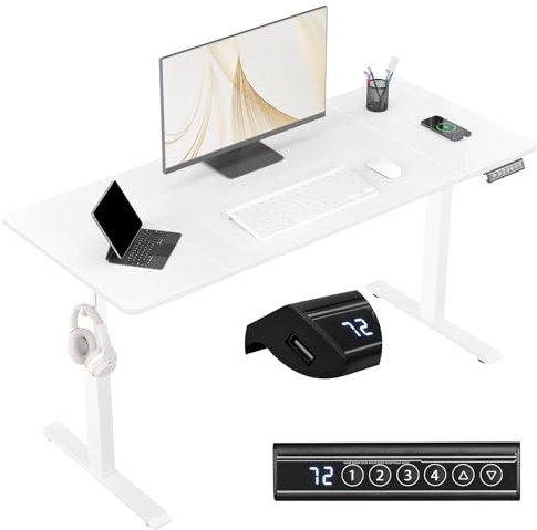 WOLTU Höhenverstellbarer Schreibtisch Elektrisch Weiß - Computertisch mit USB-Ladeanschluss und Memory-Funktion, Ideal als Ergonomischer Stehschreibtisch für Homeoffice und Büro, 140×60 cm