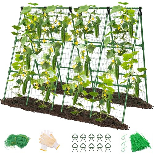 MYMULIKE Lot de 2 Tuteurs à Concombre, 168 cm x 120 cm Trellis de Jardin Extérieur pour Plantes Grimpantes, Structure en A, Tuteur Amovible pour Carrés Potagers, Convient aux Tomates, Courges, Légumes