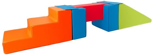 Velinda Steg-Rutsche-Set Großbausteine Softbausteine Schaumstoffbausteine Spielbaustein (Farbe: grün, rot, dunkelblau, orange1)