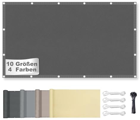 Sonnensegel Wasserdicht Rechteckig mit Ösen, Markisenstoff 95% UV Schutz, Sonnenschutz Markise Reißfest Wetterfest mit Seil, für Balkon Terrasse Garten, Dunkelgrau 3x5M