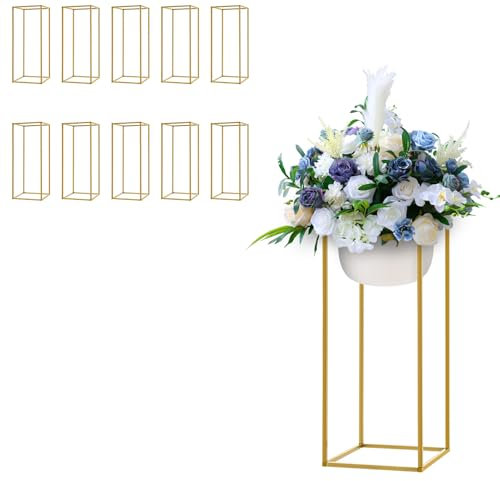 Blumenständer Gold, 10 Stück Metall Blumenboden Vase mit Hammer, 60 cm Hoch Modern Rechteckig Präsentationsständer für Hochzeiten Party Dekorationen
