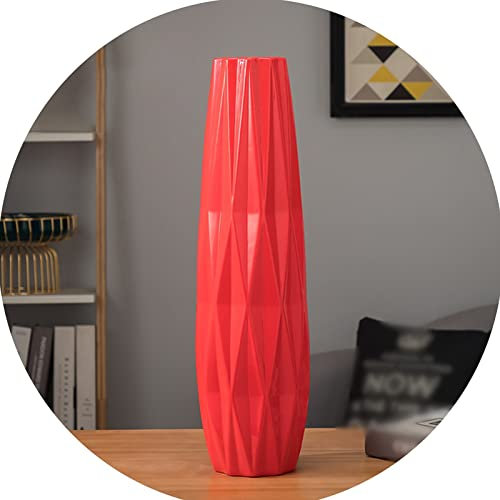 Elegante rote Keramik-Bodenvase für getrocknete Blumen, Zweige, Füllstoffe, große goldene Vase für Esszimmer, Wohnzimmer, Büro, Dekoration, 16,5 x 60 cm
