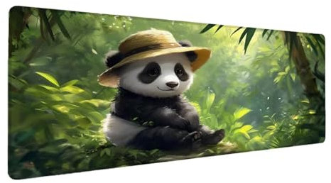 Tapis de Souris Gaming Panda, Tapis de Souris XXL 700x300x3mm, Étendue Base Anti-Dérapage Desk Mat, Imperméable Surface, Bords Cousus, Lavable Mouse Pad Arbre pour Maison Bureau Jeux Ordinateur V-5