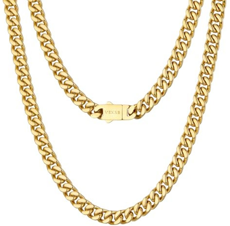 VEXXS Herren Kubanische Gliederkette 5/7mm, 18K Gold/Weißgold Vergoldet, Edelstahl Panzerkette, 46-66cm, Unisex, Klassisch