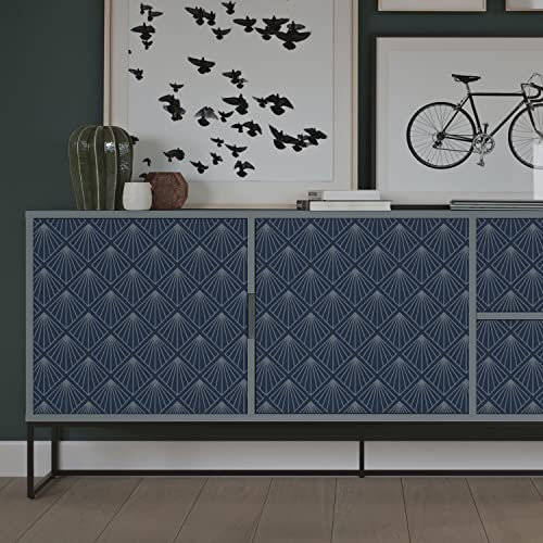 Sticky Back Plastic Dark Blue White Kitchen Wallpapers Bedroom Peel and Stick Waterproof Sticky Back Plastic Roll Furniture Worktop Vinyl Covering Art Deco Self Adhesive Wallpaper 40x250 cm/2p