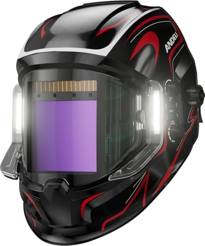 ANDELI Schweißhelme mit Lichtern, Panorama-180°-Sicht, 9,5 x 9,5 cm, für Schweißen, automatische Verdunkelung, echte Farbe, mit 4 Lichtbogen-Sensoren, Schweißhelm für Herren, für WIG, MIG, ARC