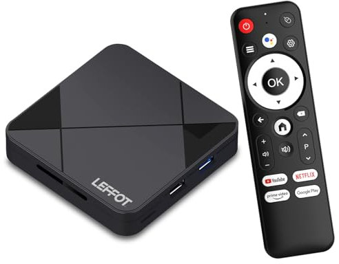 LEFFOT Android 14 TV Box 2025, RK3518 4K Ultra HD Boitier TV, 2Go RAM 16Go ROM, Boitier IPTV avec Télécommande Vocale, HDR10, 2.4G & 5G WiFi 6, BT 5.4, USB 3.0, 100M Ethernet, RK3518 Quad Core A53