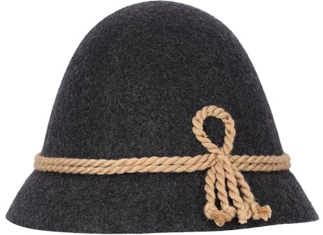 Steigenhöfer Original Herren Trachtenhut, Wanderhut, Filzhut Stopselhut - Heinrich - 100% Schurwolle - Schmale Krempe & Kordel - Zum Förstern & Wandern oder zum Oktoberfest - Schwarz - 60