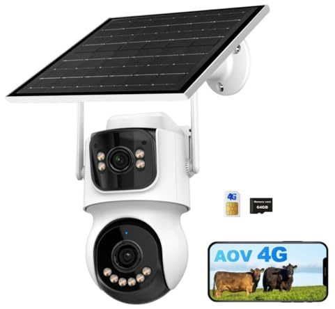 lvssiao 4G LTE Cellular Security Camera Solar With SIM Card, Outdoor Wireless No WiFi Security Cam CCTV 24/7 AOV Recording with 64G SD Card 10400mAh battery 2K PTZ Detection 10x Zoom 30M Night Vision