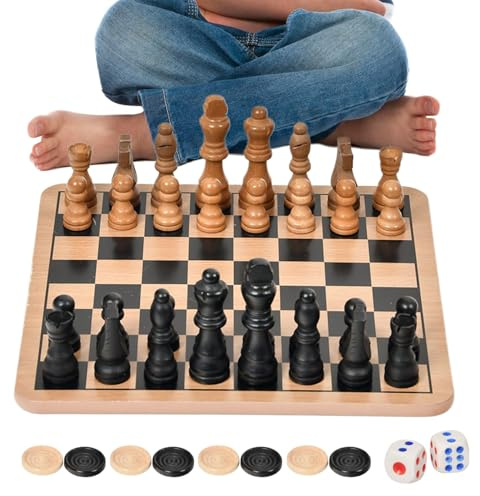 laxreheye Jeu D échecs pour Adultes - Jeu de Dames et Échecs - Amusant avec Planche en Bois Reversible pour Famille Voyage Extérieur, Interactif Ludique pour Maison Extérieur Voyage Famille