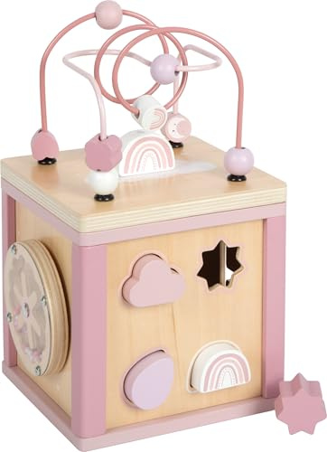 small foot Motorikwürfel rosa, hochwertiges Motorikspielzeug aus FSC® 100%-zertifiziertem Holz, mit fünf bespielbaren Flächen, ab 12 Monaten, 12803