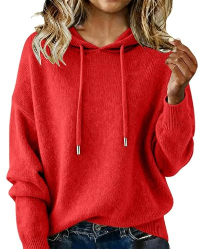 Fleece Hoodies Women UK, Ladies Jumpers Hooded Neck Knitted Long Sleeve Tops Plain Casual Thermal Ribbed Sweaters Wool Sweatshirt Fall Airport Outfits Pullover Sweaters Trendy Jumpers