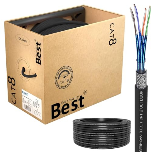 CAT 8 200m Erdkabel Netzwerkkabel Reines Kupfer Verlegekabel S/FTP 40 Gbit | 100 % reines Kupfer, LAN Erdkabel, Ethernet Verlegekabel, S/FTP, 40 Gbit, PoE++, UV- & wetterfest, Router, Switch, IP-Kameras