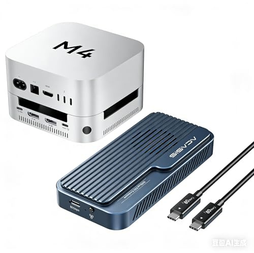 80Gbps M.2 NVMe SSD Enclosure & 40Gbps Mac mini M4 Dock & Stand with Dual-Bay NVMe SSD Enclosure