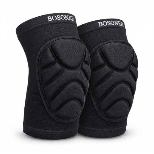 BOSONER Gepolsterte knieschoner kinder volleyball:Weiche, elastische Schaumstoff Knieschützer für Volleyball, Handball, Tanzen, Fußball & mehr – Für Kinder, Jugendliche & Erwachsene (Schwarz, S)