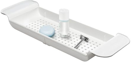 madesmart Expandable Bath Shelf, Adjustable Bathtub Tray for Bath-Night, Holds Glasses, Soaps, Toys & Bath Essentials, Non-Slip Grip, Fits Most Tubs, White