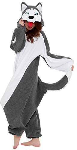 SAZAC Husky Onesie Kigurumi Einteiler Onesie Kostüm Jumpsuit Kigurumi | für Kinder und Erwachsene | One Size Fits All (155 – 180 cm)