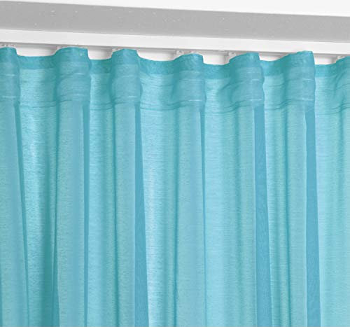 BEAUTEX Vorhang mit U-Band 140x250 cm (Farbe Wählbar) transparente Kräuselband Gardine, Dolly (Türkis)