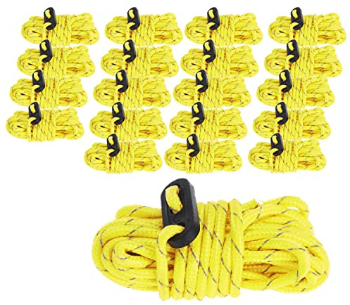 ToCi 20 x Abspannseil reflektierend – 3,8 m Zeltleine mit Dreilochspanner - 4 mm Spannleine, Zeltseil & Spannschnur für Camping, Zelt & Markise - Verstellbare Zeltschnur mit Reflexfaser