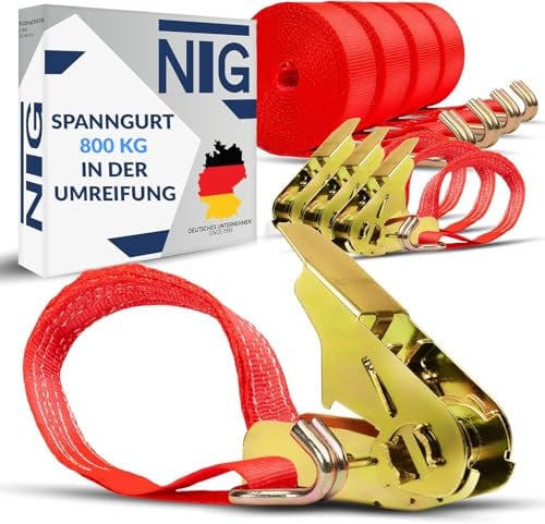 NTG Spanngurte mit Ratsche - 6m Länge - 8 Stück - 800 kg Belastbarkeit - 2 teilig - TÜV GS Geprüft und gemäß DIN EN 12195-2 - Sichere Ladungssicherung für Transporte - Robust und Wetterfest