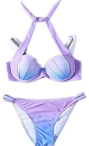 Zhfdxd Ladies Bikini Set, Sexy Seaside Resort Split Beach Swimwear, Strapless Tube Top Hanging Neck, Purple A2, XL