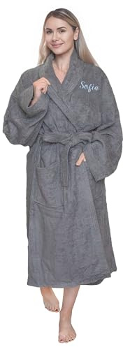 aztex Personalised 100% Cotton Shawl Collar Towelling Robe, Personalise with your Name or Initials