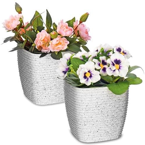 LIVIVO Set of 3 Flower Plant Pot - Marble Effect Stripe Design Planter - Perfect For Indoor and Outdoor Use - For Small, Medium & Large Plants