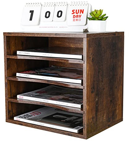 PAG 4 Fächer Einstellbar Schreibtisch Organizer Holz, Ablagefächer Stapelbar Dokumentenablage Holz,Desktop-Datei Mail Sortiermaschine,Antik Braun