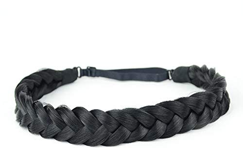 BOBIYA 2 Stränge Synthetisches haar flicht stirnband klassischer chunky geflochtene zöpfe elastic stretch toupet für frauen-mädchen-schönheits-zusatz (schwarz)