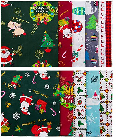 LUTER 10 Stück 45 × 55 cm Weihnachtsmotiv, Weihnachtsbündel aus Reinem Baumwollstoff, für DIY-Dekorationen, Weihnachtszubehör, Patchworks