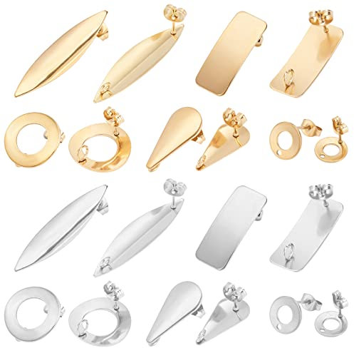 UNICRAFTALE 10 Paar 2 Farben 5 Stile DIY Ohrstecker Edelstahl DIY Ohrringe Zubehör 0.8mm Stift Metall Damen Ohrringe Selber Machen Set Für DIY Ohrringe Schmuckherstellung