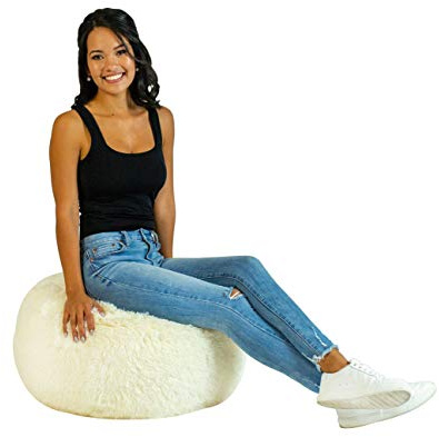 Air Candy Mongolian Faux Fur Inflatable Ottoman – Plush Footrest & Extra Seat for Dorm, Bedroom & Vanity – Portable, Inflates in Seconds – Holds 200 lb