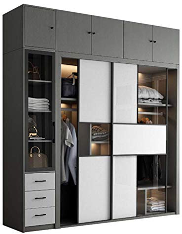 ZKHD 1.2M Modern And Simple Sliding Door Wardrobe, Home Bedroom Furniture Wardrobe Combination Cabinet, Tempered Glass Sliding Door Storage Cabinet,Combination 4