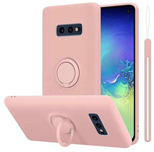 Cadorabo Hülle kompatibel mit Samsung Galaxy S10e Schutzhülle TPU Silikon Case Liquid Design mit Ring Slim Kratzfest Liquidsilikon Microfaser mit Rundumschutz Case Hülle für Galaxy S10e in Rosa