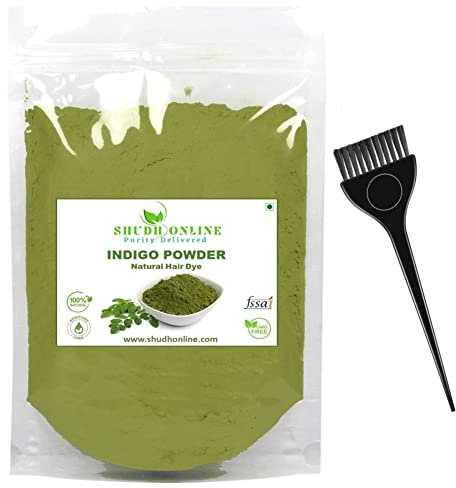 Shudh Online Polvo índigo orgánico para el cabello, color negro (100 g), polvo natural de hoja de avuri Neela Amari Neel Patti Neelambari Neelamari Neelayamari Indico Powder